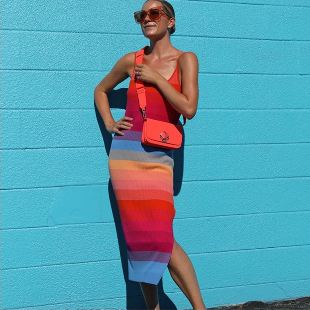 Banana Republic Rainbow Knit Stretchy Midi Dress Pride